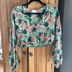 New Anthropologie Tropical Floral Cropped Long Sleeve M